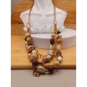 Vintage Multistrand Earthtones Beads on 40" Large Brass Cable Chain Link